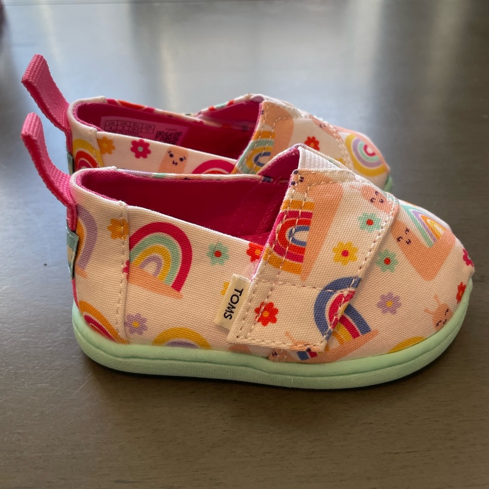 Toms Alpargata White Rainbow Snails Slip On Toddler